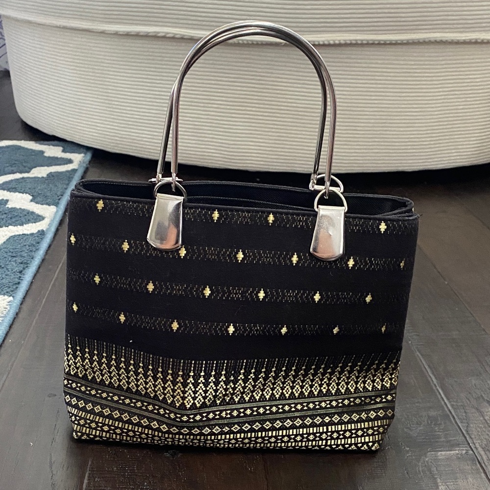 Thai silk Black and Gold Women's Handbag